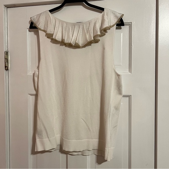 #173 LAUREN BY RALPH LAUREN SLEEVELESS TANK TOP W. GOLD TRIM RUFFLE SIZE X-LARGE - Picture 2 of 5